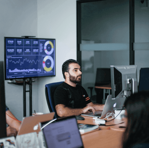 Man working on desktop 